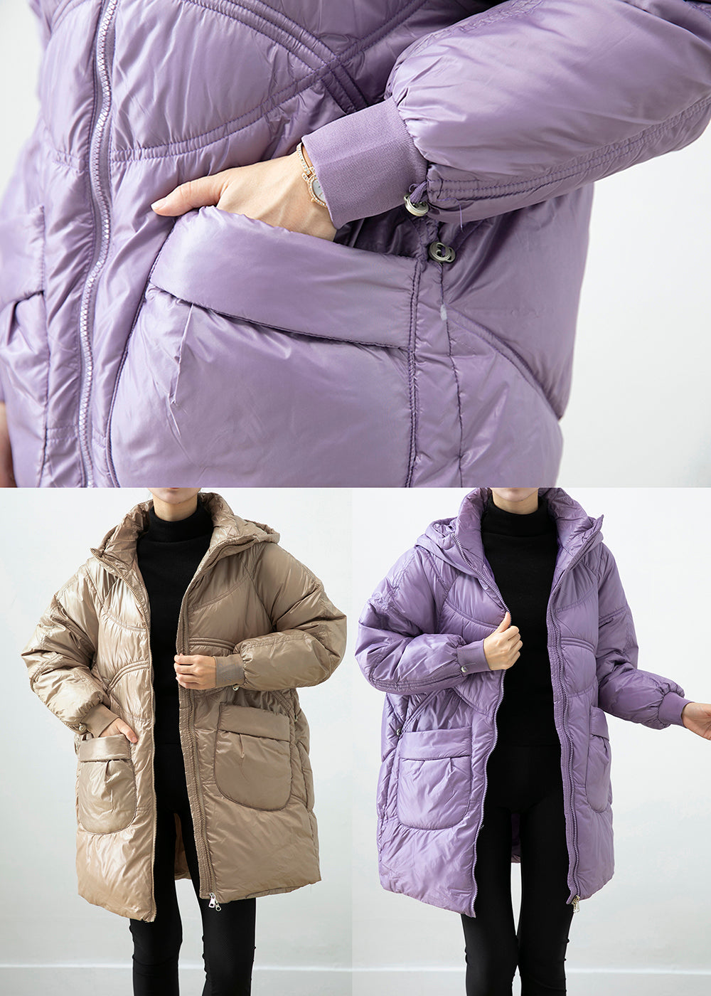 WW | Khaki Hooded Pockets Fine Cotton Lined Winter Coats Winter