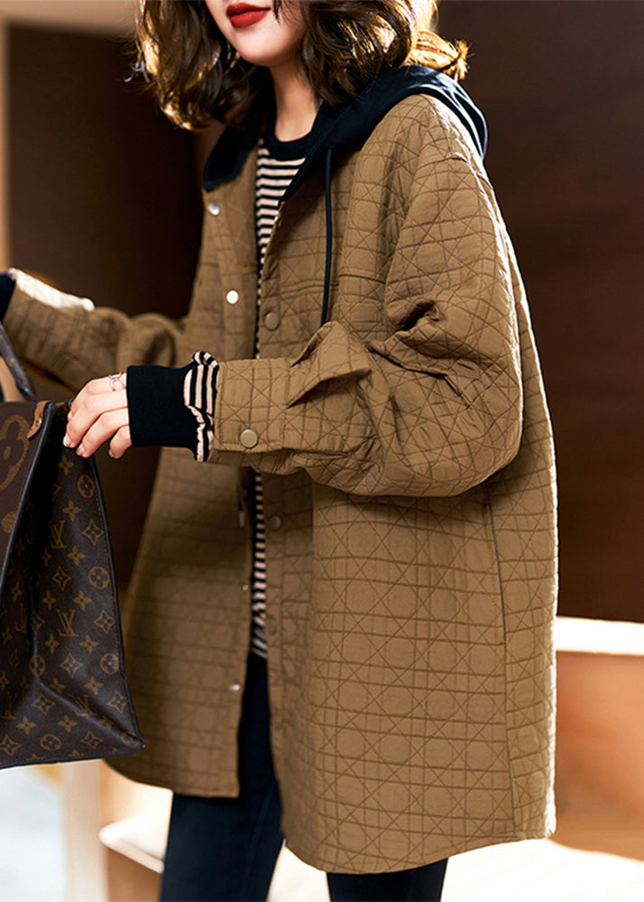 WW | Khaki Hooded Pocket Patchwork Fine Cotton Lined Coats Winter