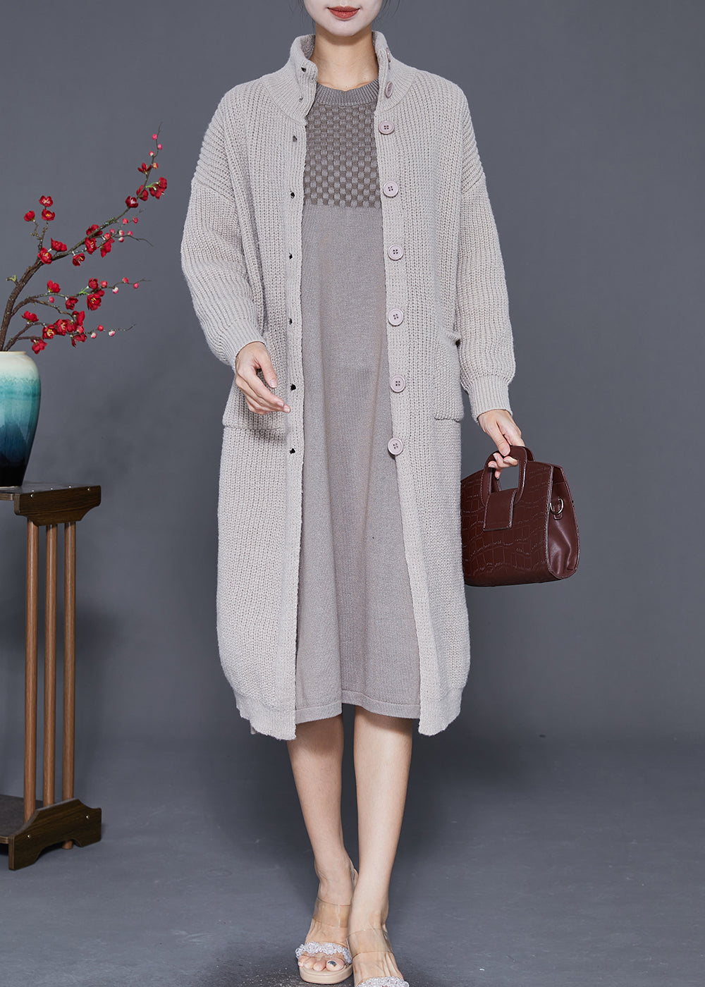 WW | Light Grey Button-Down Warm Knit Cardigans