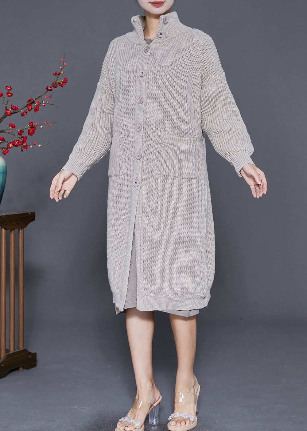 WW | Light Grey Button-Down Warm Knit Cardigans
