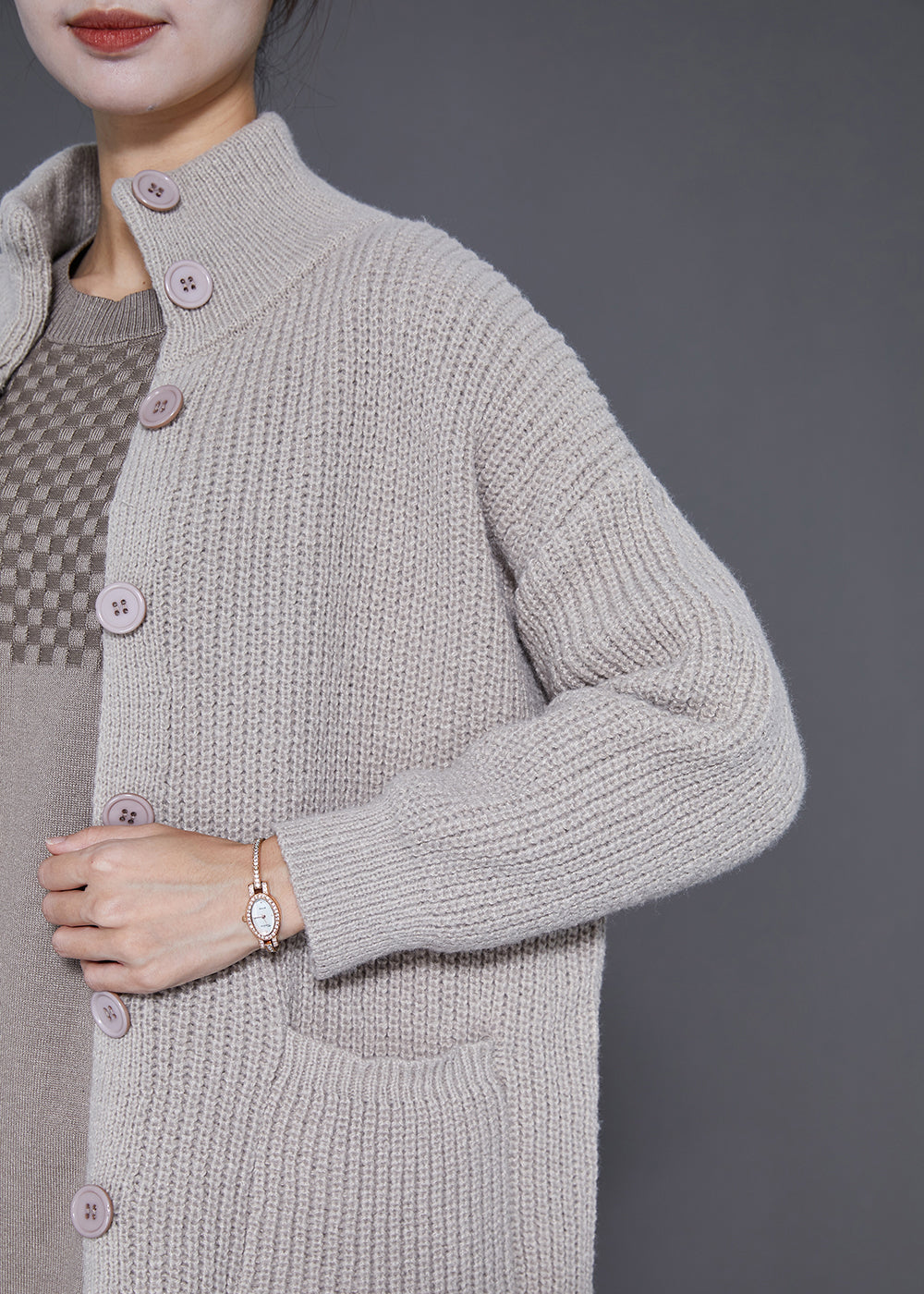WW | Light Grey Button-Down Warm Knit Cardigans