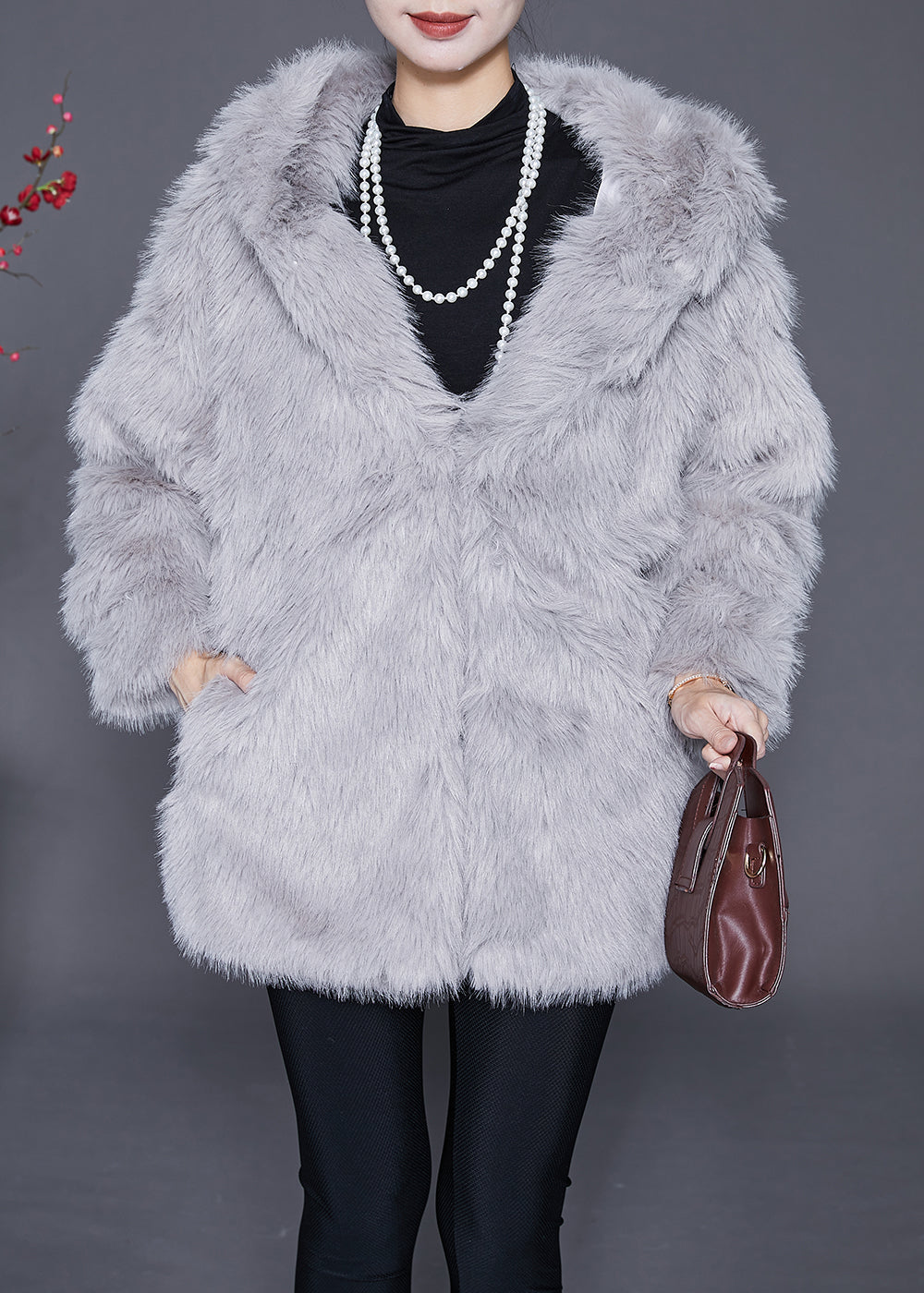 WW | Light Grey Hooded Warm Faux Fur Jackets Winter