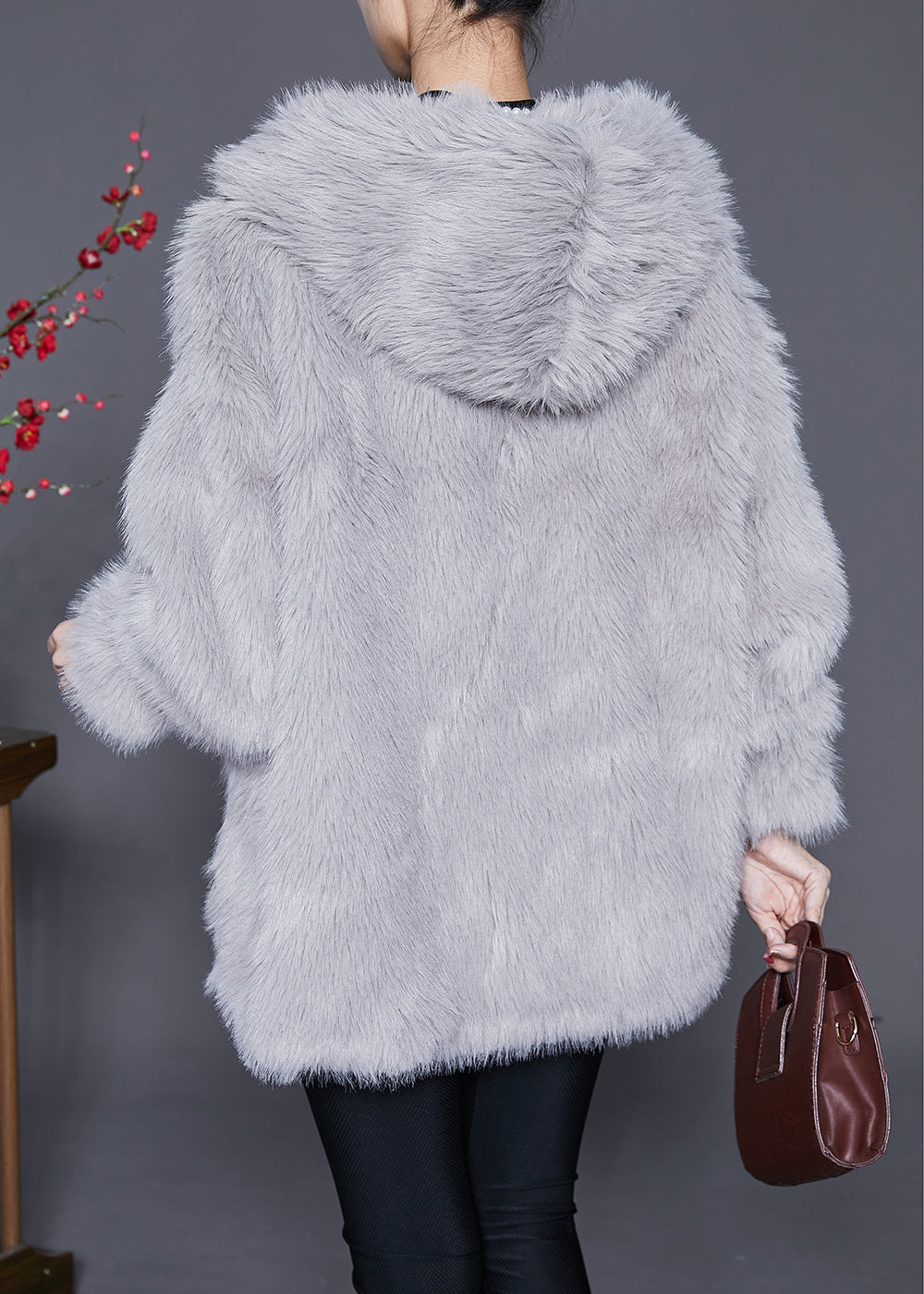 WW | Light Grey Hooded Warm Faux Fur Jackets Winter