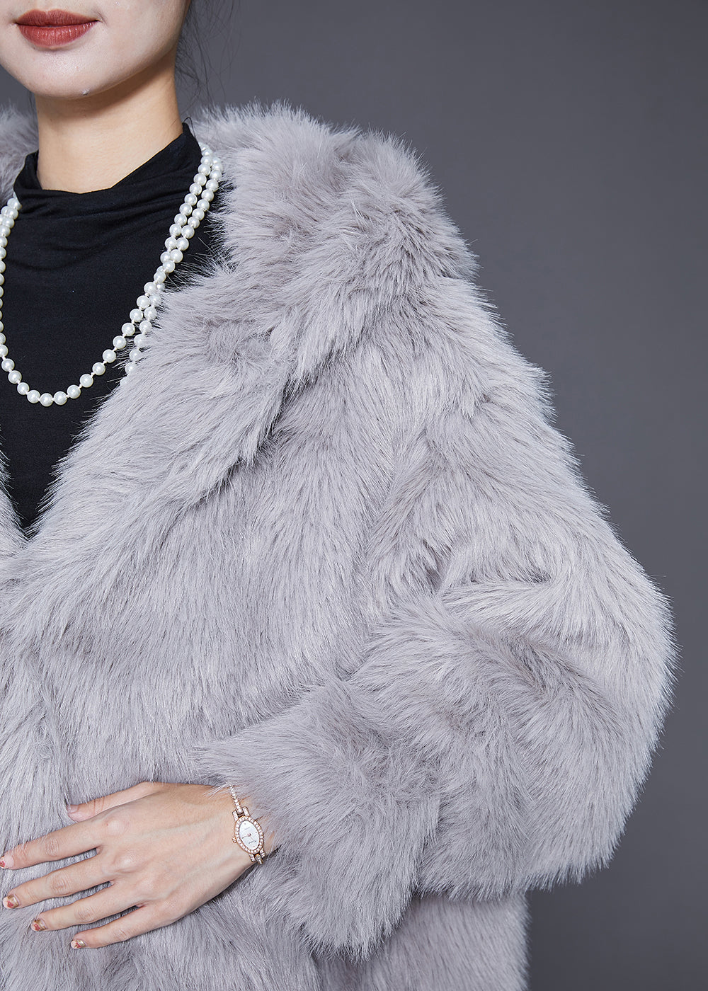 WW | Light Grey Hooded Warm Faux Fur Jackets Winter