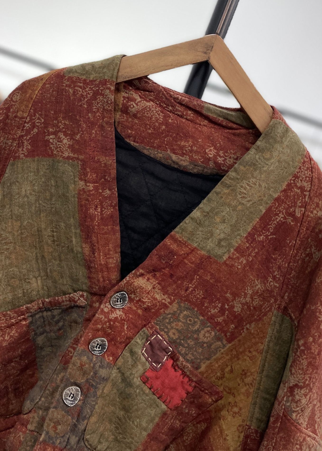WW | Orange Asymmetrical Pocket Print Cotton Padded Winter Coats