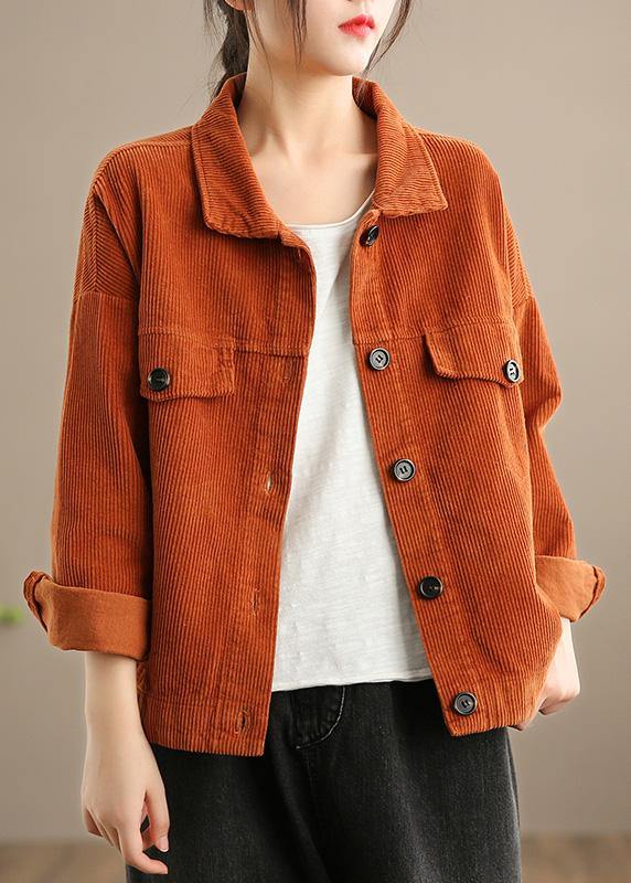 WW | Orange Fashion Clothes Wardrobe Lapel Button Closure Jackets