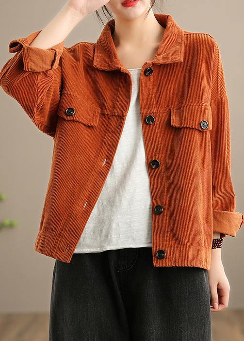 WW | Orange Fashion Clothes Wardrobe Lapel Button Closure Jackets