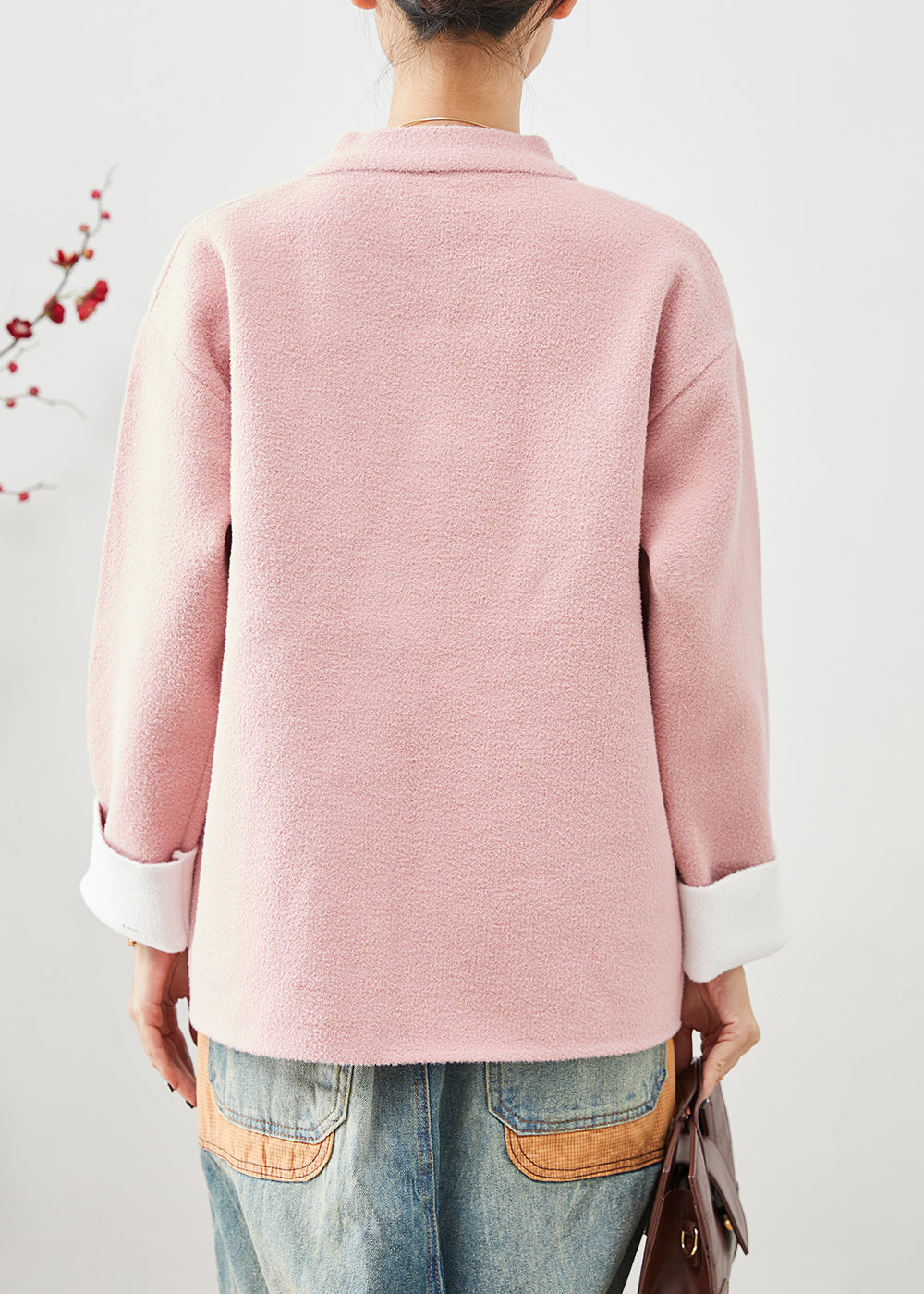 WW | Pink Mandarin Collar Chinese Button Pockets Wool Coats