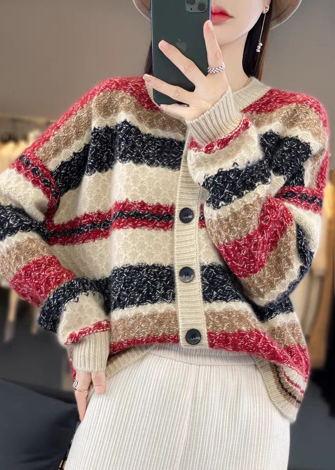WW | Red Button Patchwork Cashmere Coats Long Sleeves