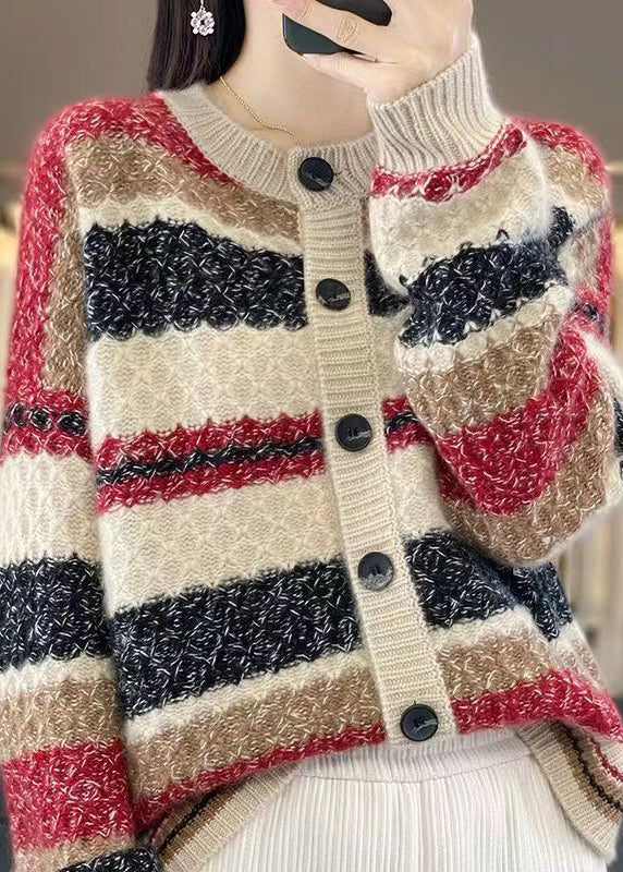 WW | Red Button Patchwork Cashmere Coats Long Sleeves
