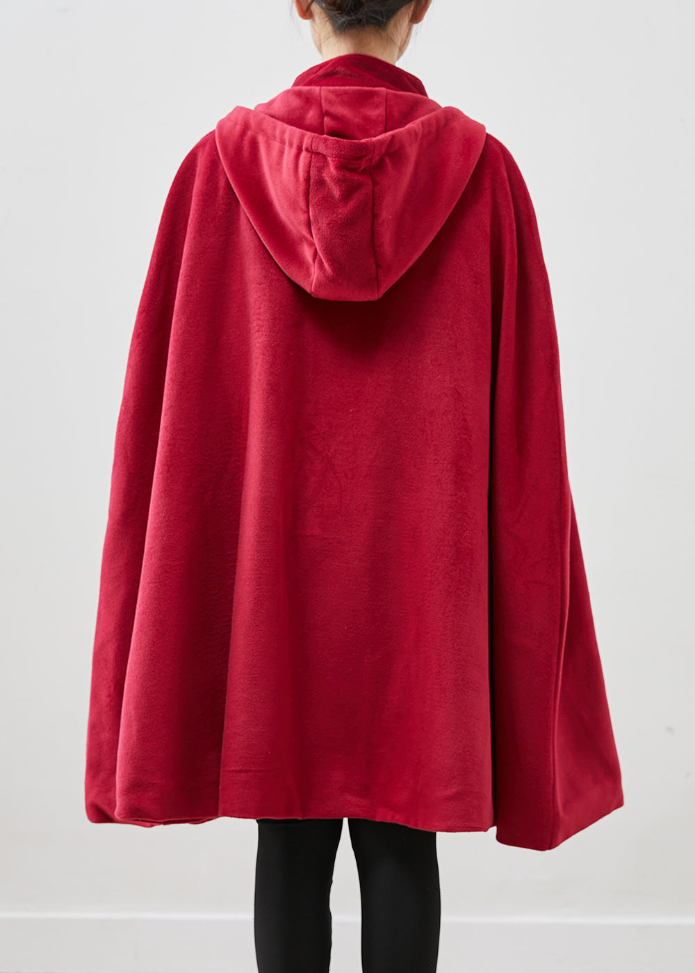 WW | Red Hooded Chinese Button Warm Fleece Coats Cape Sleeves