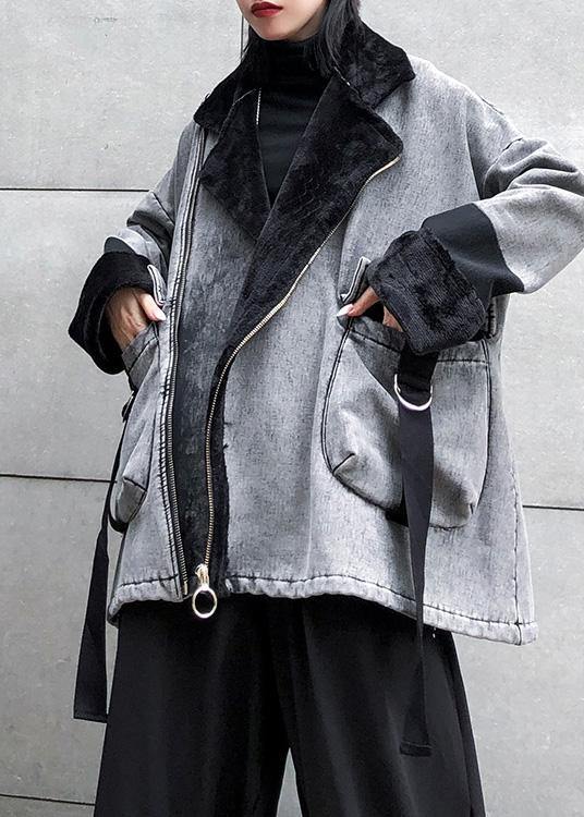WW | Square Collar Zipper Fine Tunic Coats Grey Jackets
