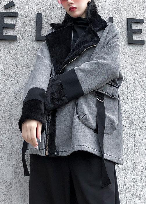 WW | Square Collar Zipper Fine Tunic Coats Grey Jackets