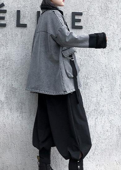 WW | Square Collar Zipper Fine Tunic Coats Grey Jackets