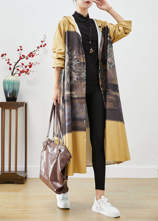 WW | Gelbe Kapuzen-Druck Baumwoll-Trenchcoats