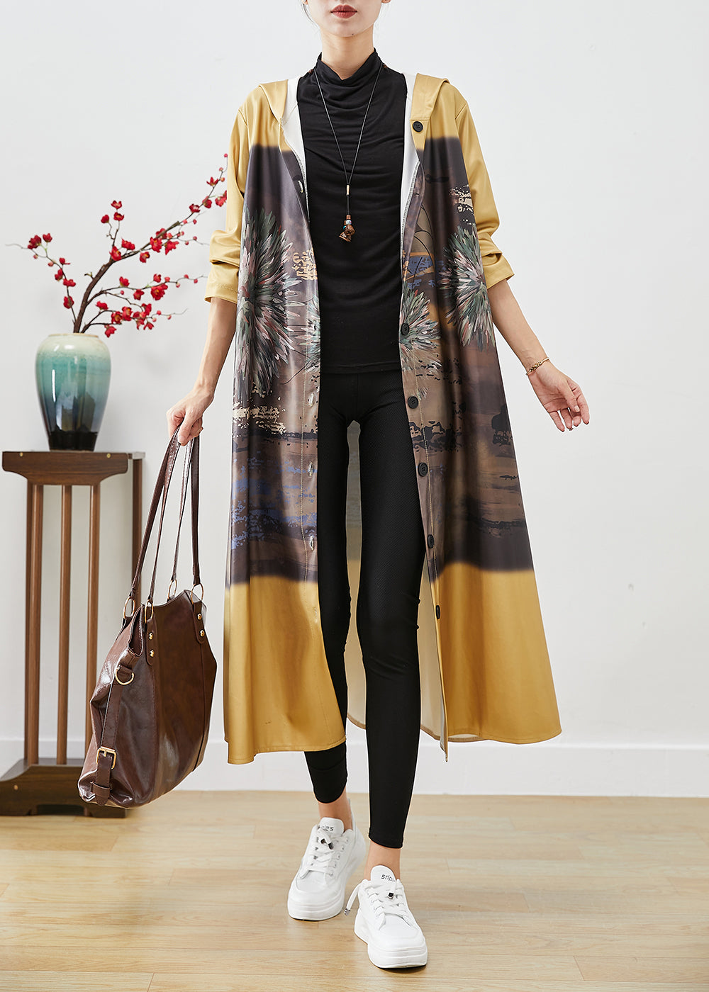 WW | Yellow Hooded Printed Cotton Trench Coats