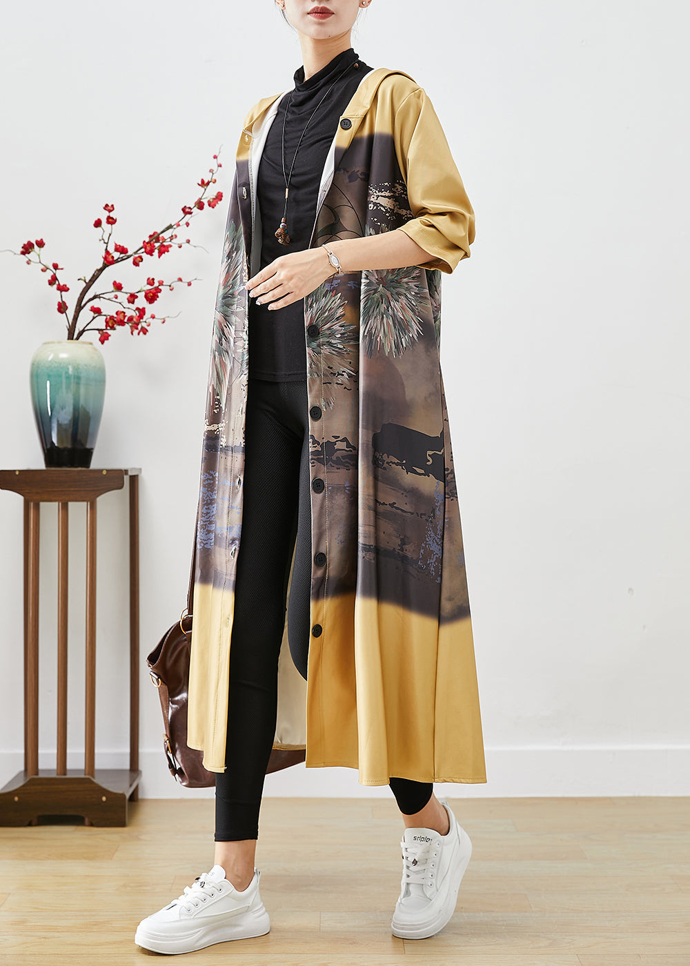 WW | Yellow Hooded Printed Cotton Trench Coats