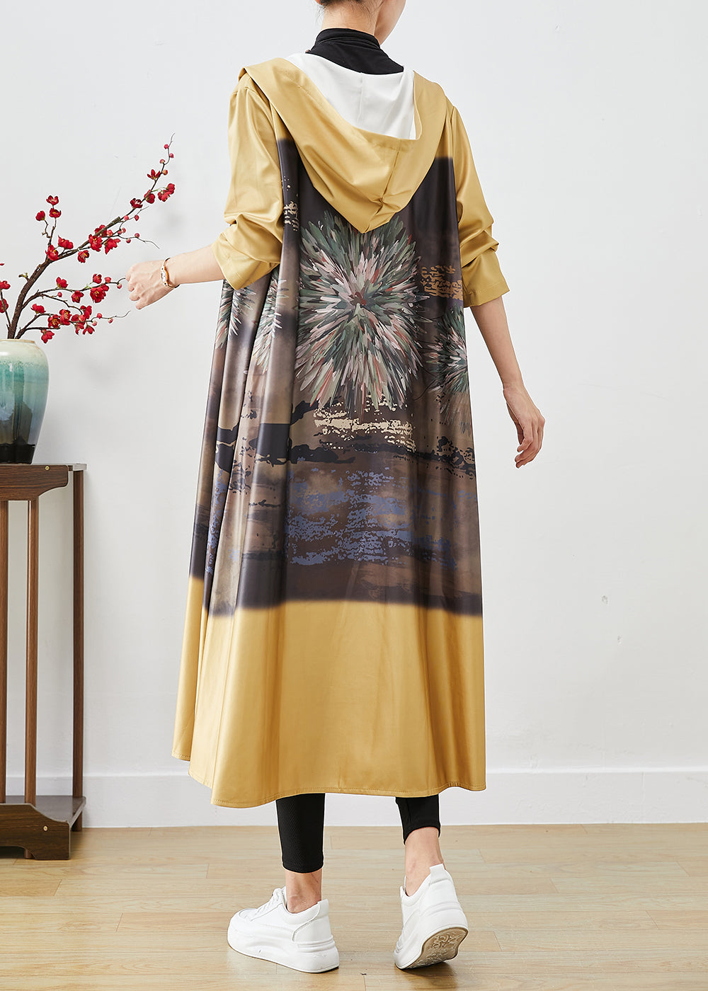 WW | Yellow Hooded Printed Cotton Trench Coats