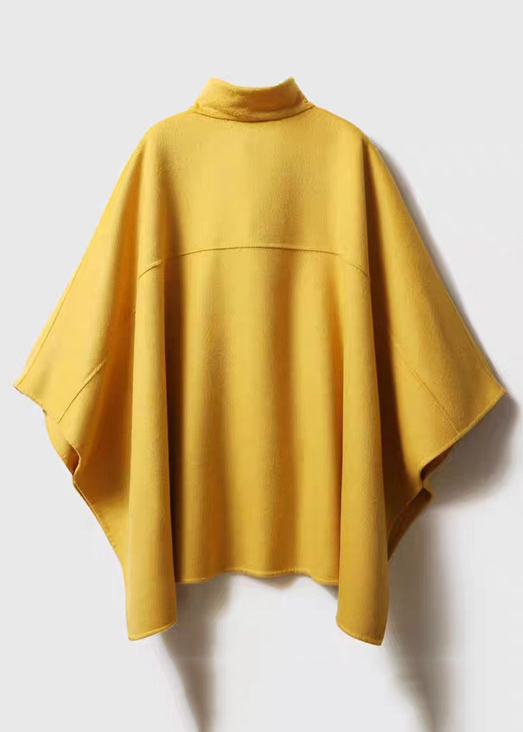 WW | Yellow Stand Button Patchwork Wool Cape Coat