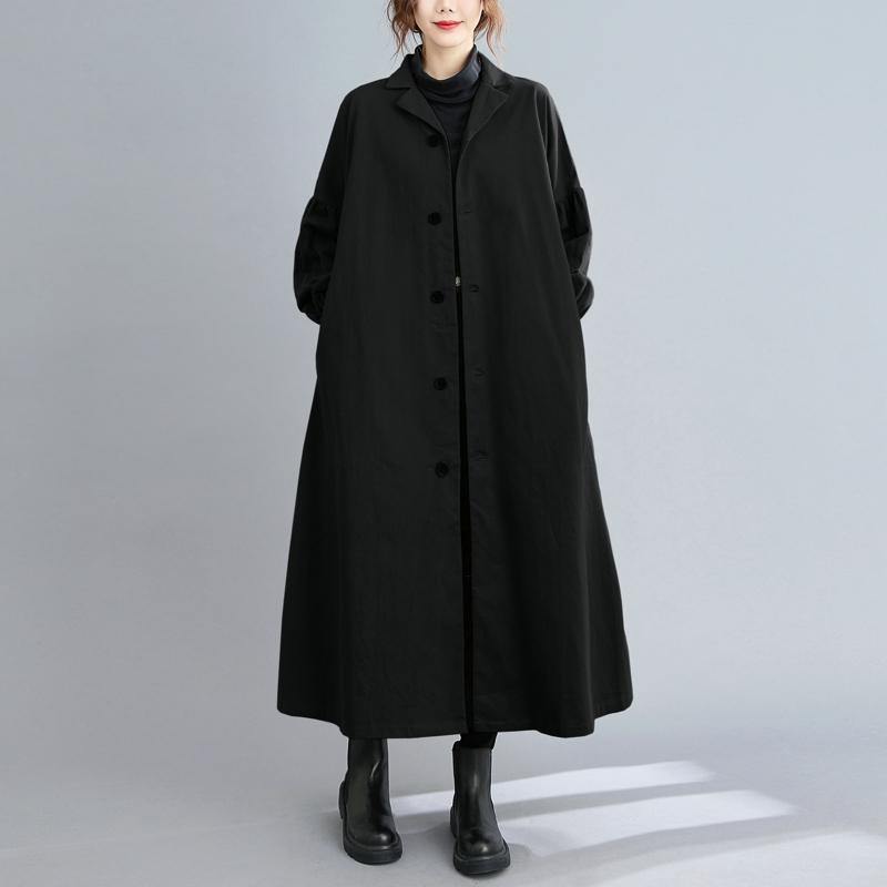 WW | Black Fashion Coats Lapel Button Up Coats