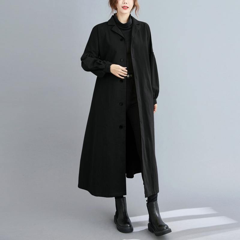 WW | Black Fashion Coats Lapel Button Up Coats