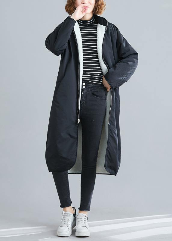 WW | schwarze Plus Size Freizeitmäntel Stoffe mit Reißverschluss Patchwork-Outwears