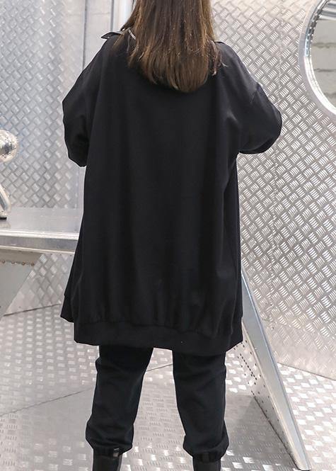 WW | schwarzer Plus-Size-Mantel für Frauen Ärmel Stehkragen mit Reißverschluss Jacken