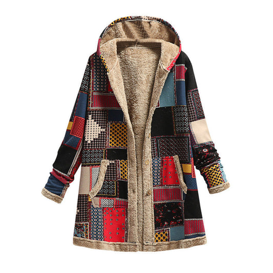 WW | Kapuzen Langarmjacke Mehrfarbig Patchwork mit Knopfleiste