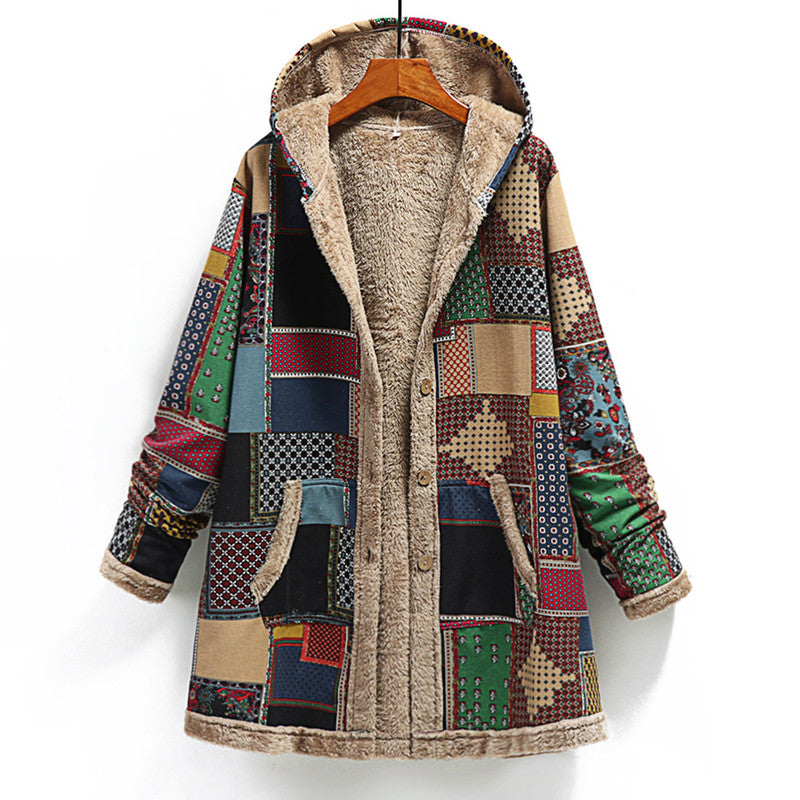 WW | Kapuzen Langarmjacke Mehrfarbig Patchwork mit Knopfleiste