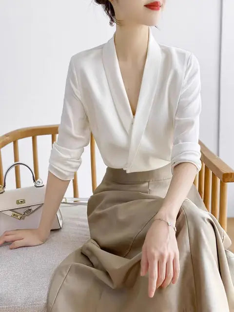 Satin V-neck Blouse