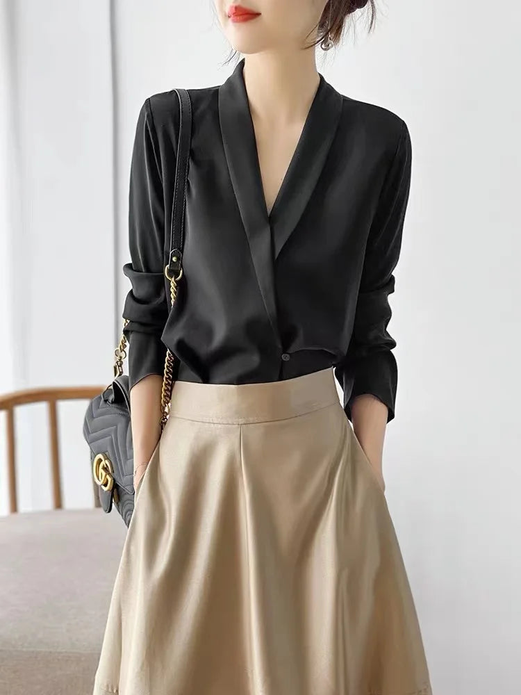 Satin V-neck Blouse