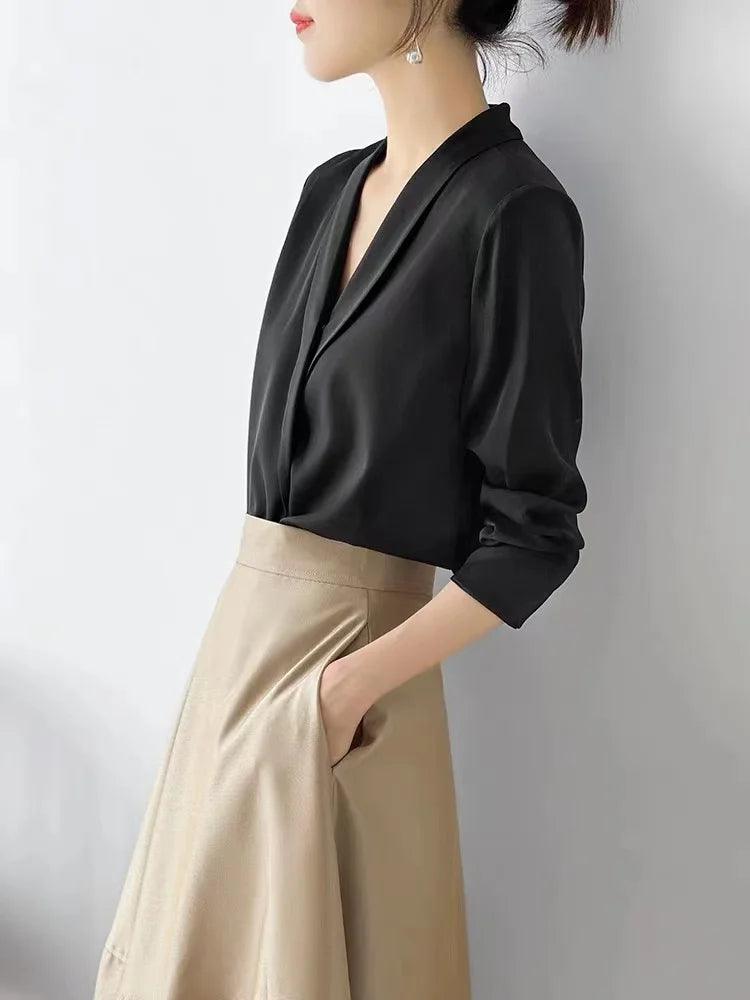 Satin V-neck Blouse