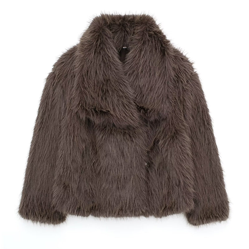 WW | Faux Fur Relaxed Fit Coat - Oversized Collar Hip-Length Coat