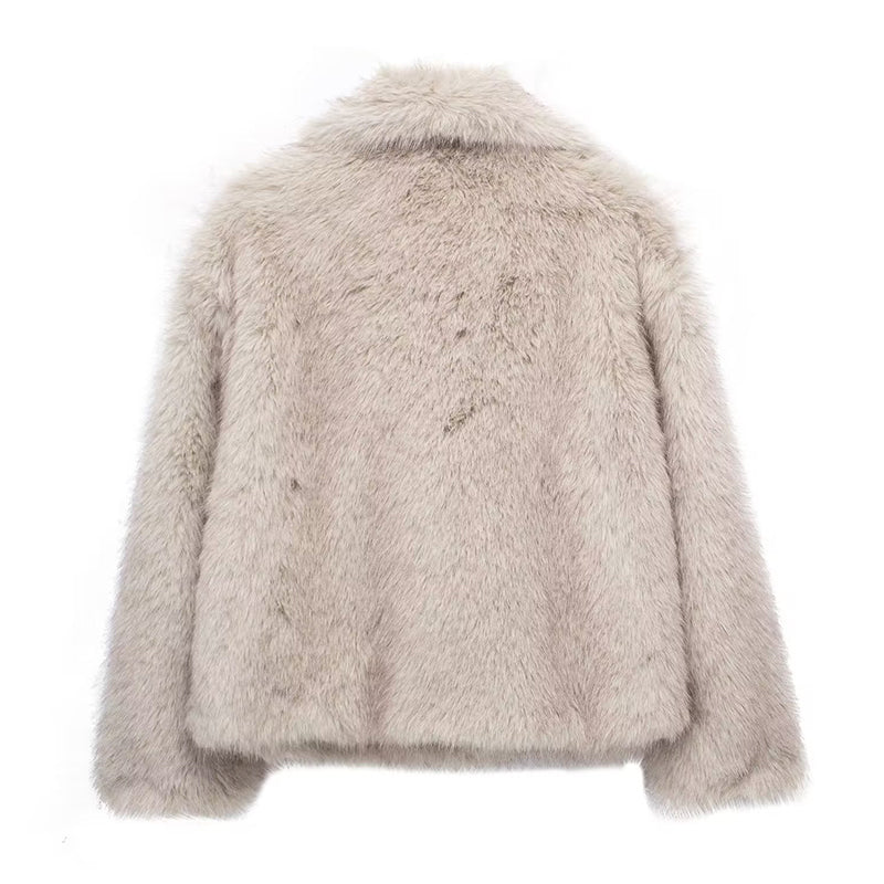 WW | Faux Fur Relaxed Fit Coat - Oversized Collar Hip-Length Coat