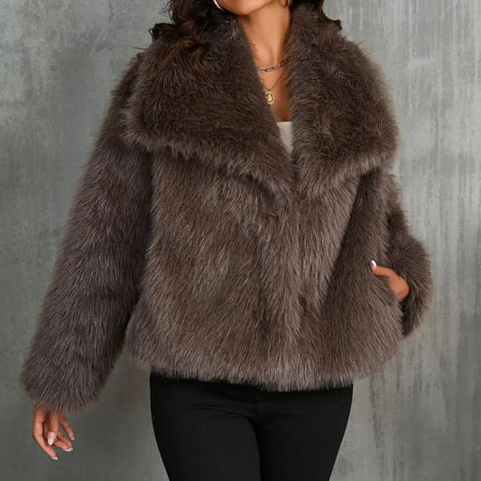WW | Fellbesatz Relaxed Fit Mantel - Oversized Kragen Hüftlanger Mantel