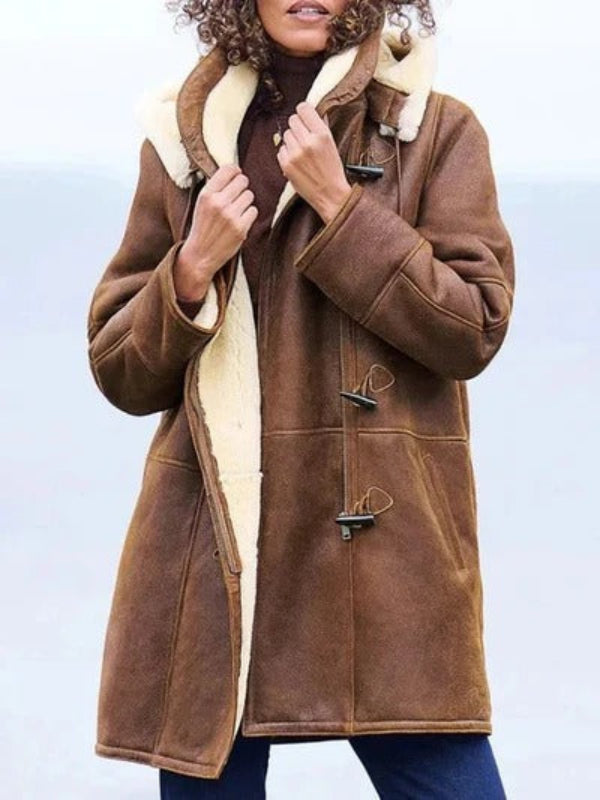 WW | Long hooded coat with virgin wool lining - Casually cut winter jacket for leisure
