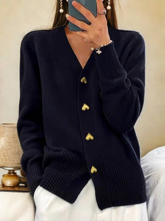 WW | Women's Lightweight Button-Up Black Cardigan for Versatile Style