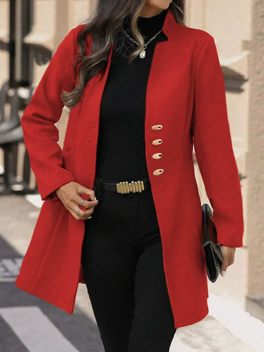 WW | Slim Fit Mid-Length Wollmantel mit klassischem Revers und Knopfverschluss - Winter-Essential