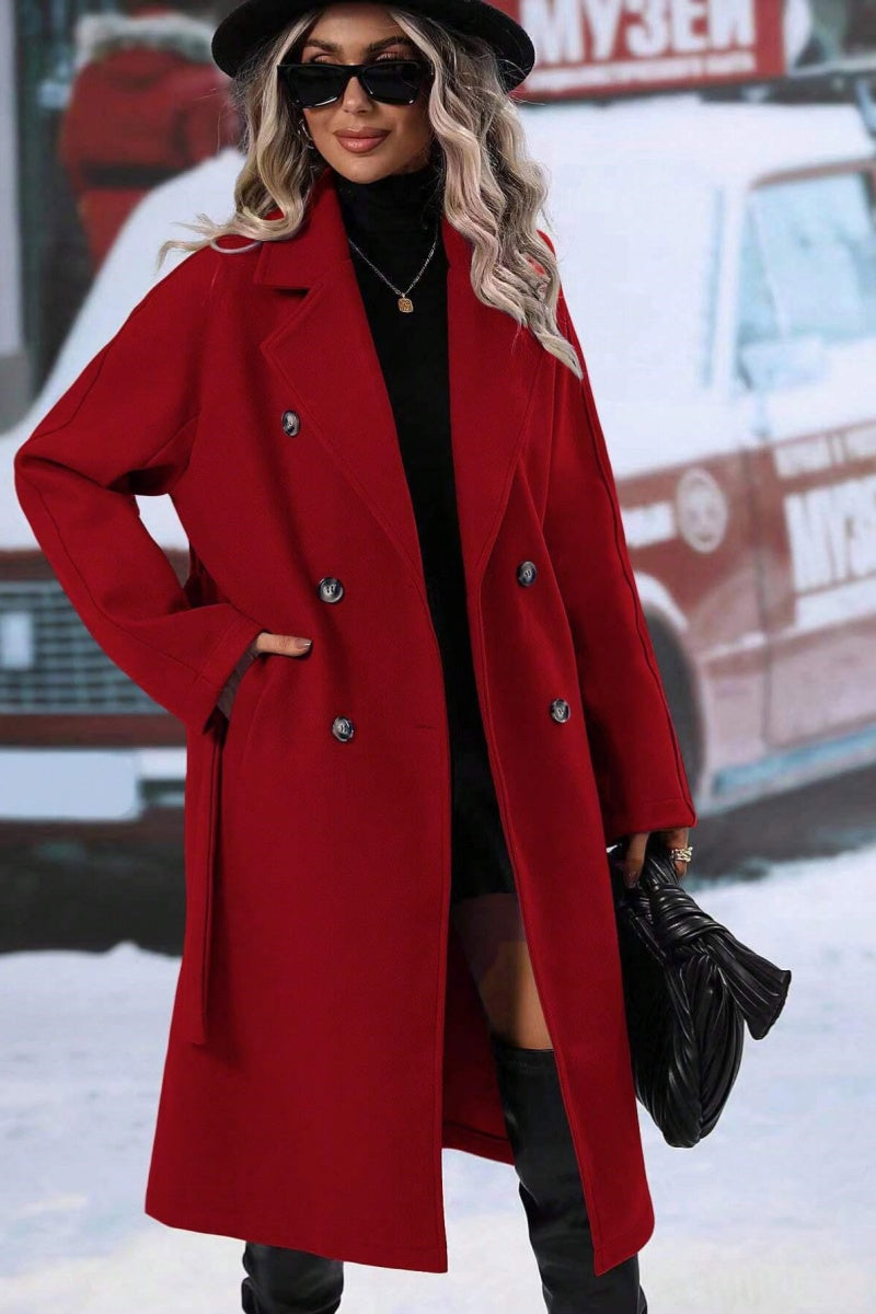 WW | Wool blend long trench coat, double-breasted design, loose fit for winter
