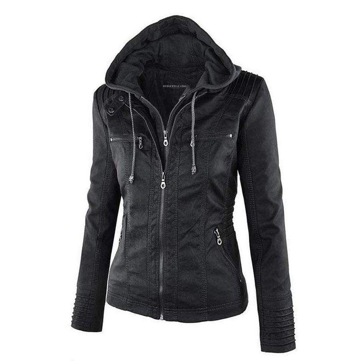 WW | Damen Schwarze Kapuzenjacke mit Reißverschluss