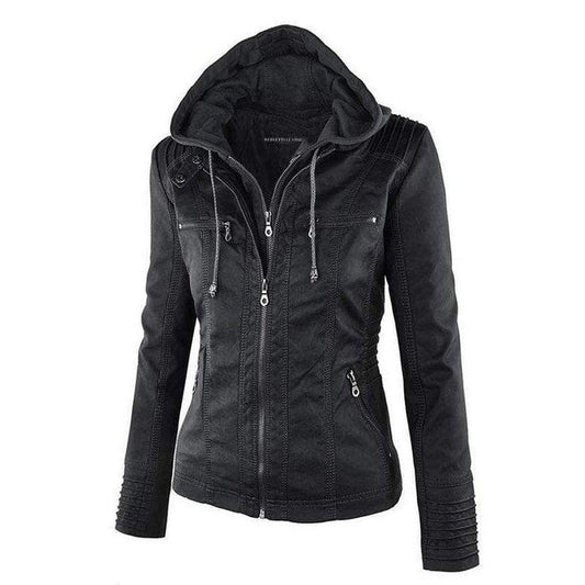 WW | Damen Schwarze Kapuzenjacke mit Reißverschluss