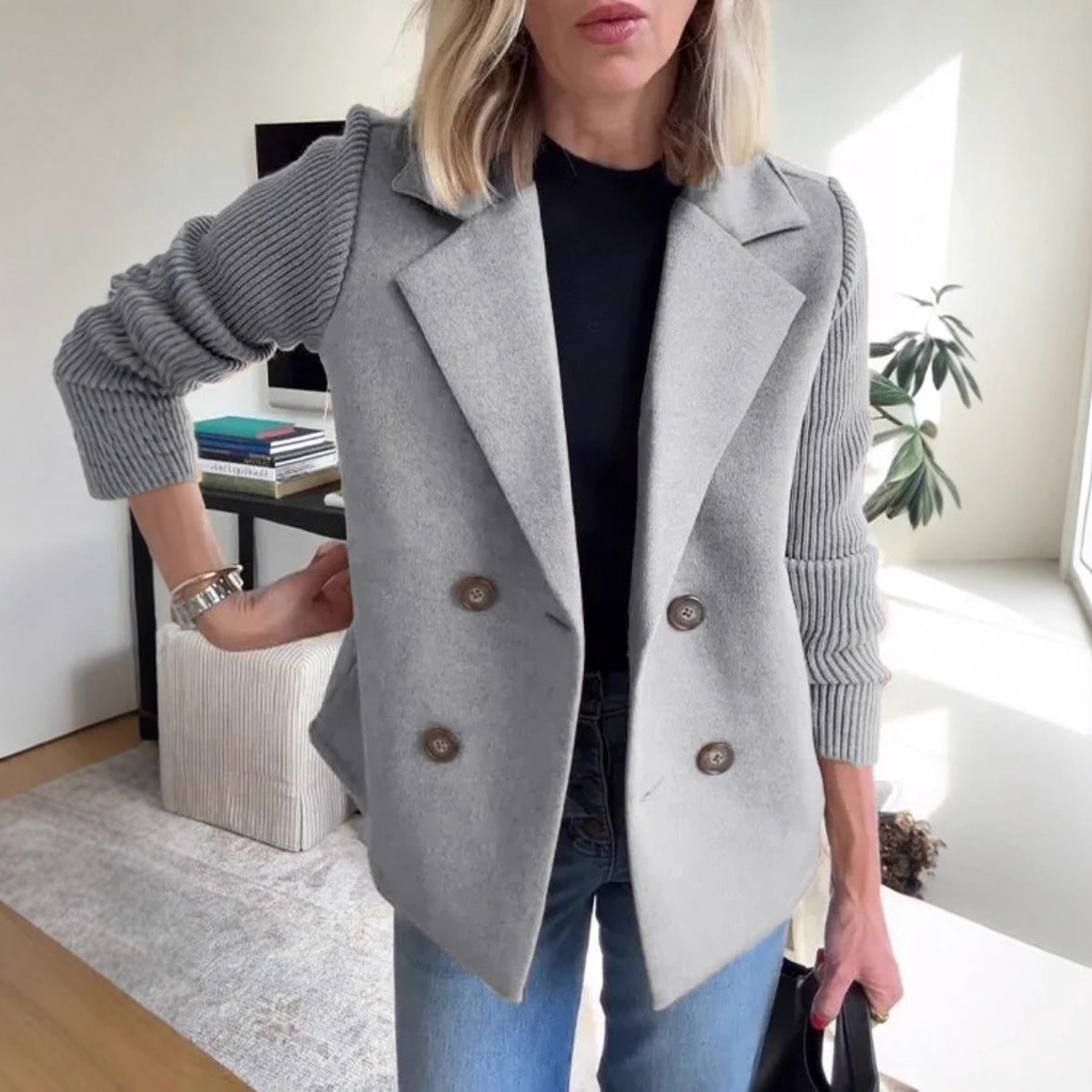 WW | Damen Blazerjacke mit Puffärmeln Wollmischung