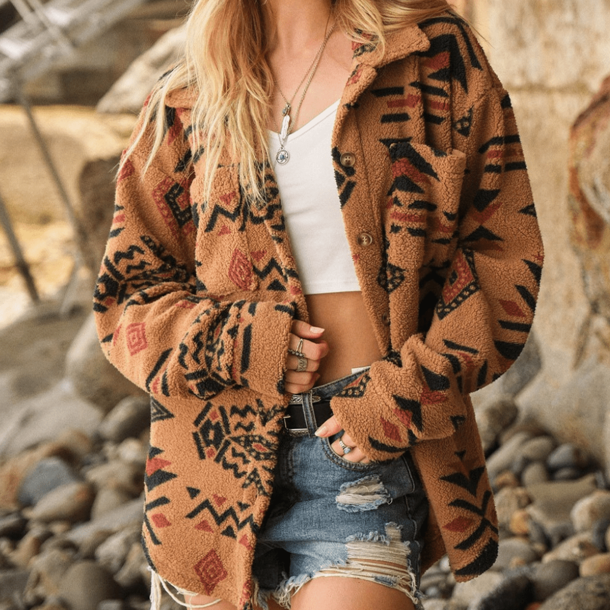 WW | Damen Kamel Kapuzen Winterjacke