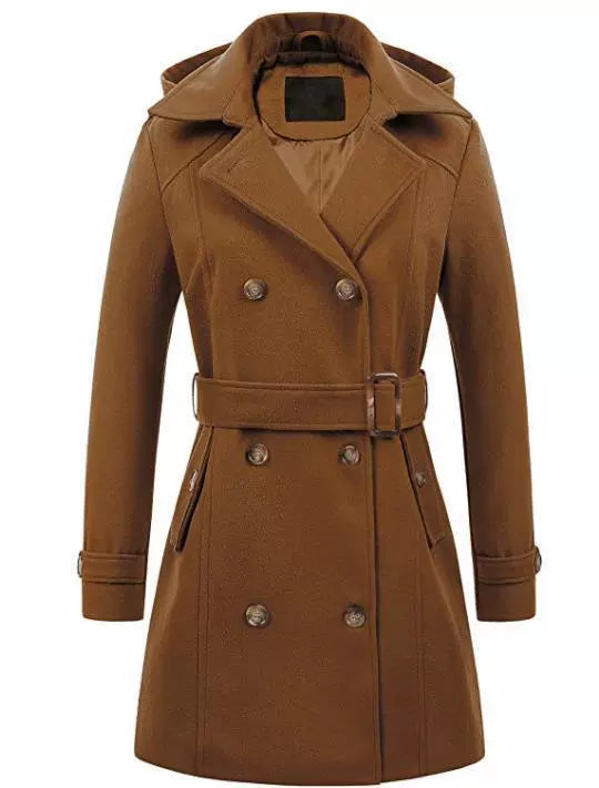 WW | Damen Taillierter Fit Kapuzenmantel mit Gürteltaille