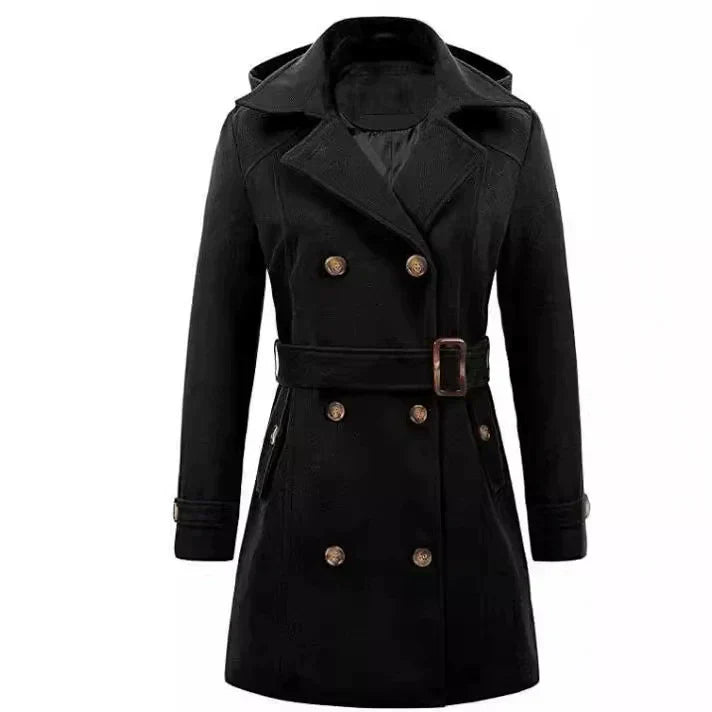 WW | Damen Taillierter Fit Kapuzenmantel mit Gürteltaille