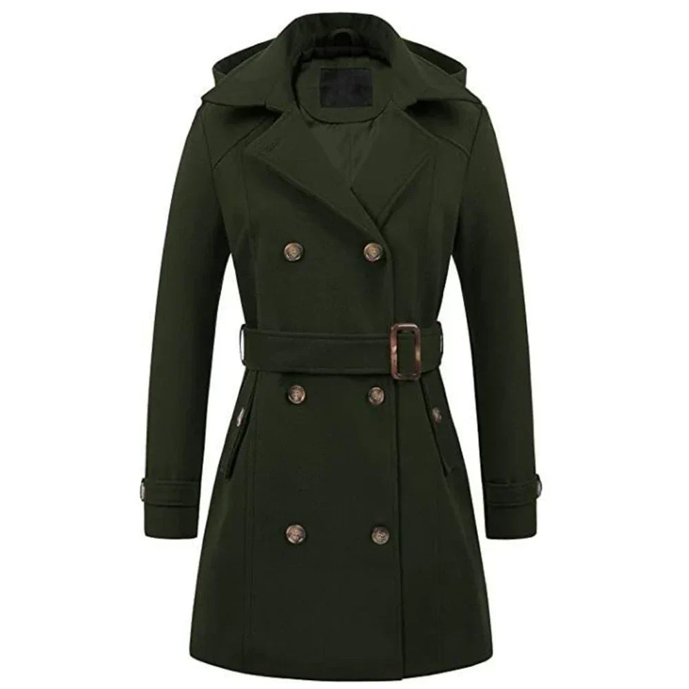 WW | Damen Taillierter Fit Kapuzenmantel mit Gürteltaille