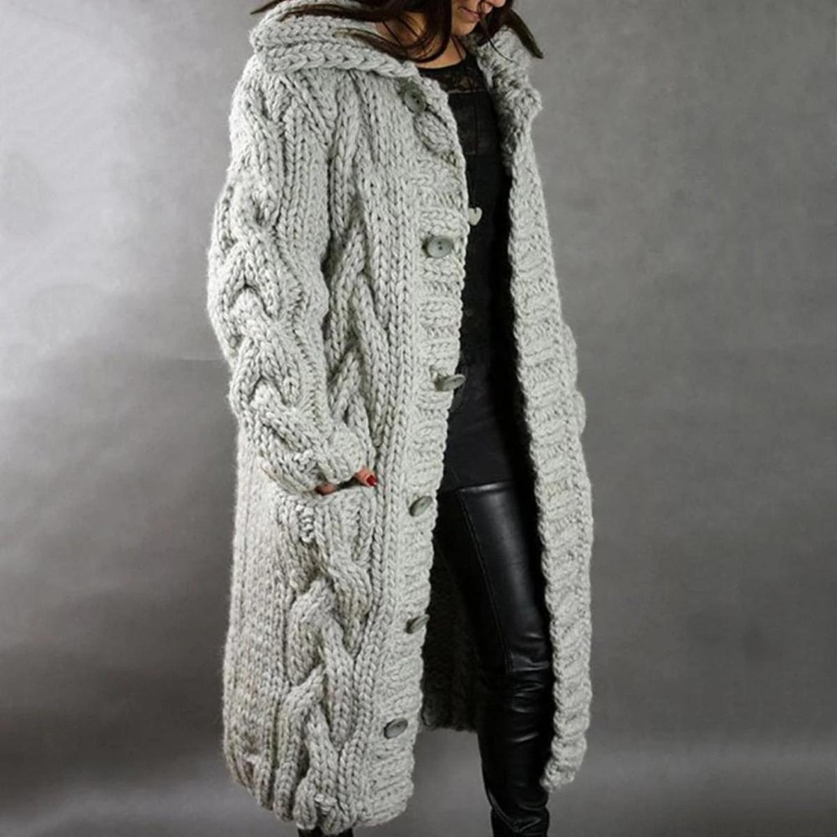 WW | Damen Gemütlicher Strickmantel mit Langen Ärmeln