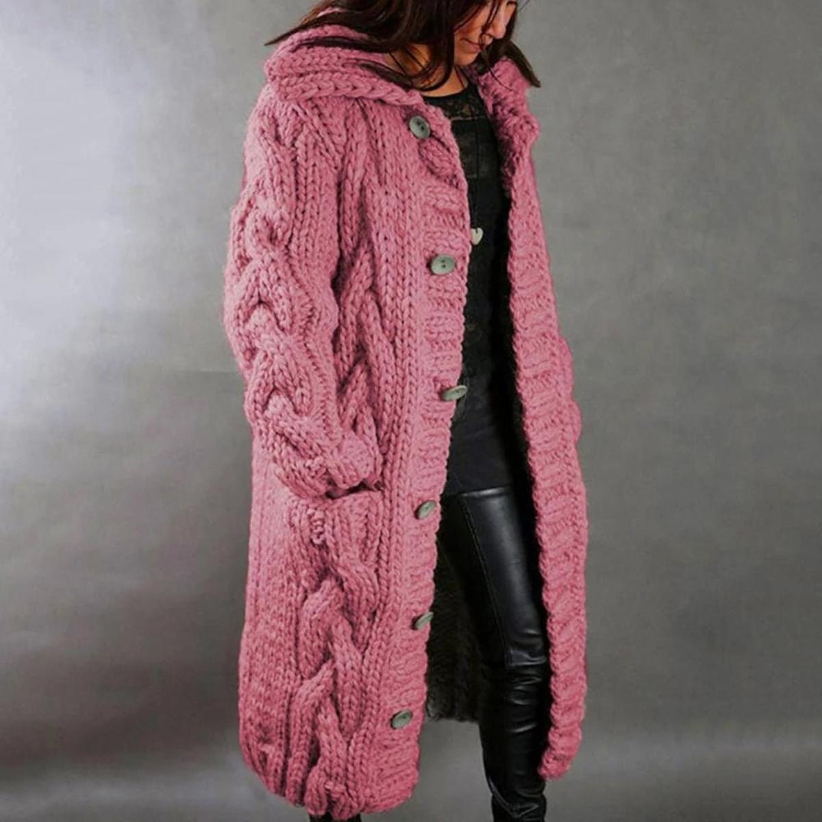 WW | Damen Gemütlicher Strickmantel mit Langen Ärmeln