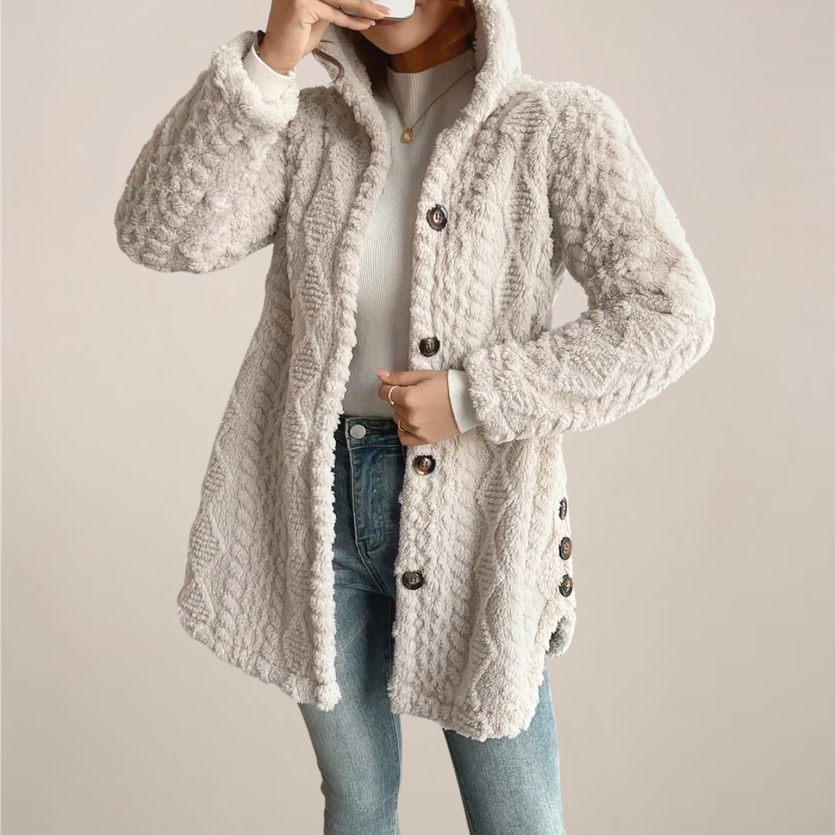 WW | Women's Hoodie Jacquard Plush Jacket Cozy Cardigan