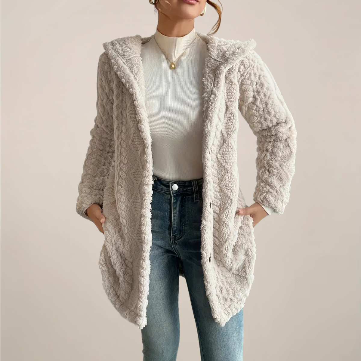 WW | Women's Hoodie Jacquard Plush Jacket Cozy Cardigan